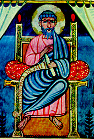 Евангелист Матфей. Миниатюра Золотого кодекса, изготовлен в Кентерберийском скриптории, VIII в. 