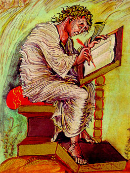 Евангелист Матфей, миниатюра Евангелия Эбо, Реймс, 816-820