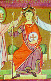 Коронование императора Генриха II. Миниатюра Бамбергского апокалипсиса, начало XI в.