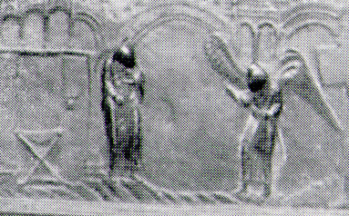 Бронзовые врата собора в Гильдесгейме, 1008-1016 г. Фрагмент (Благовещение)